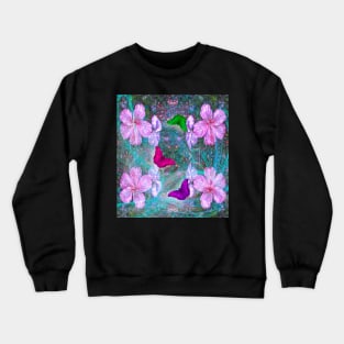 Fabulous pink hibiscus and vibrant butterflies Crewneck Sweatshirt